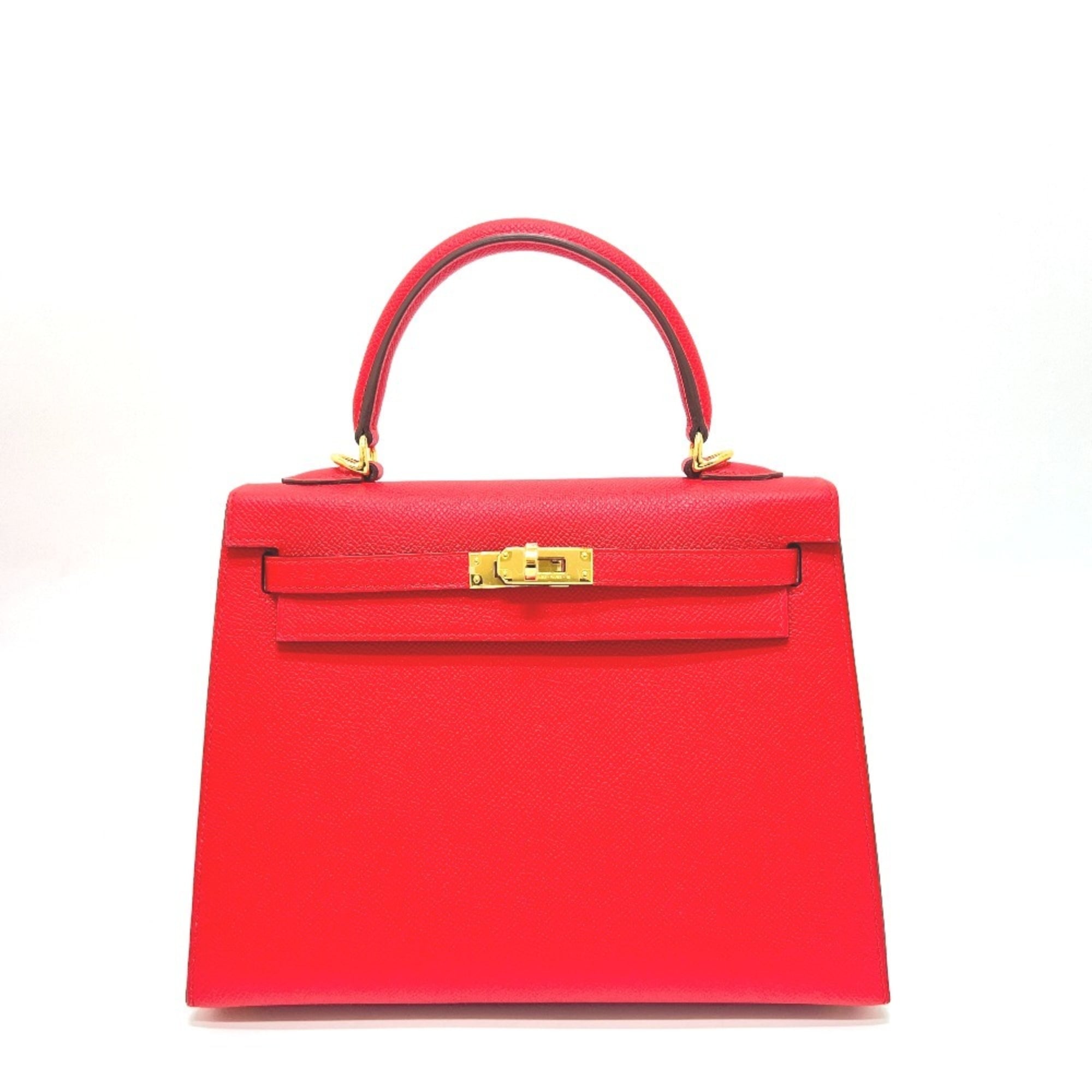 Hermes Kelly 25, Outer Stitching, 2-Way Bag, Shoulder Handbag, Epsom Leather, Women’s, Rouge Radieux, Gold Hardware, Red