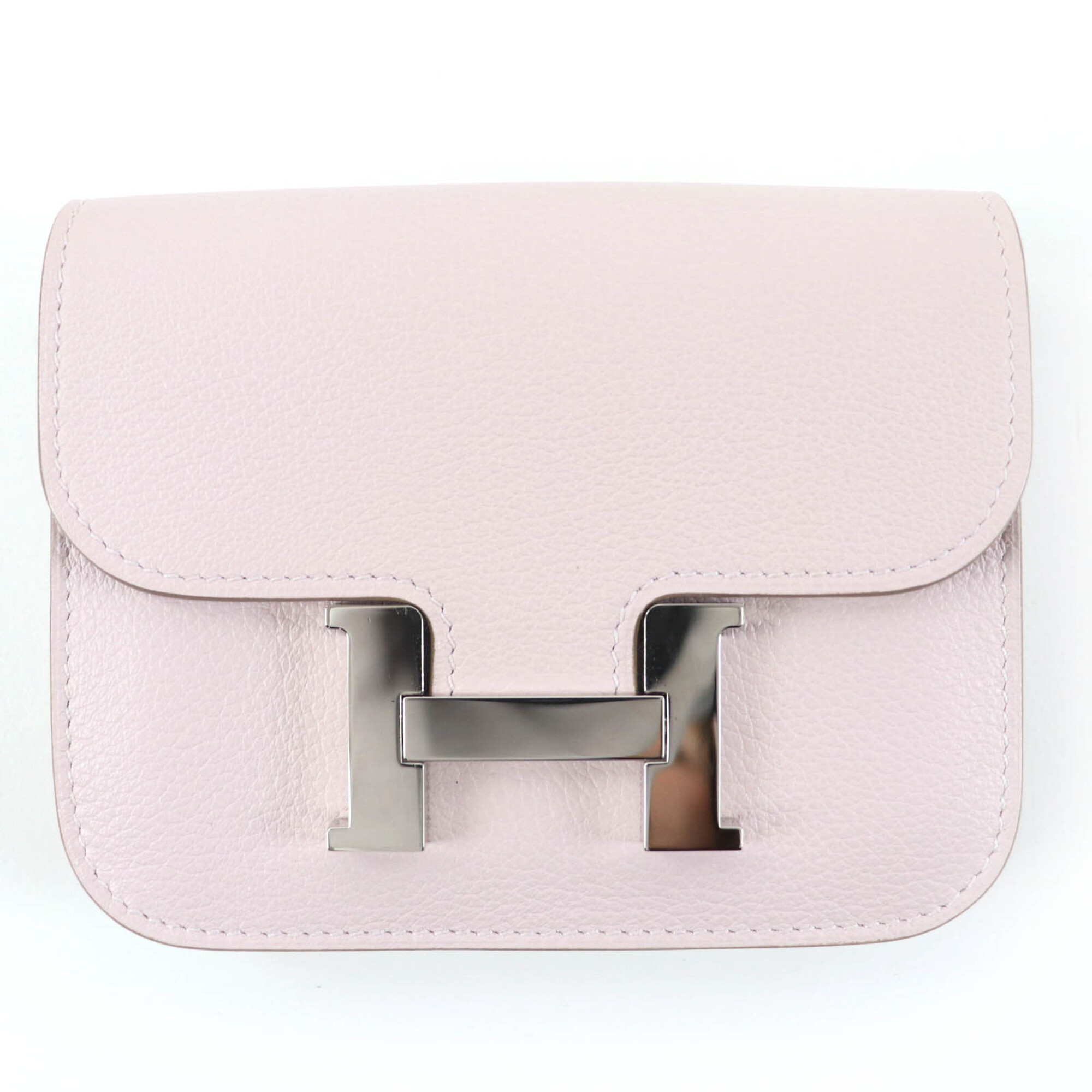 Hermes Constance Slim Evercolor Mauve Pale Silver Hardware Bi-fold Wallet B Stamp Comes with Box and Dust Bag Made in France Women’s