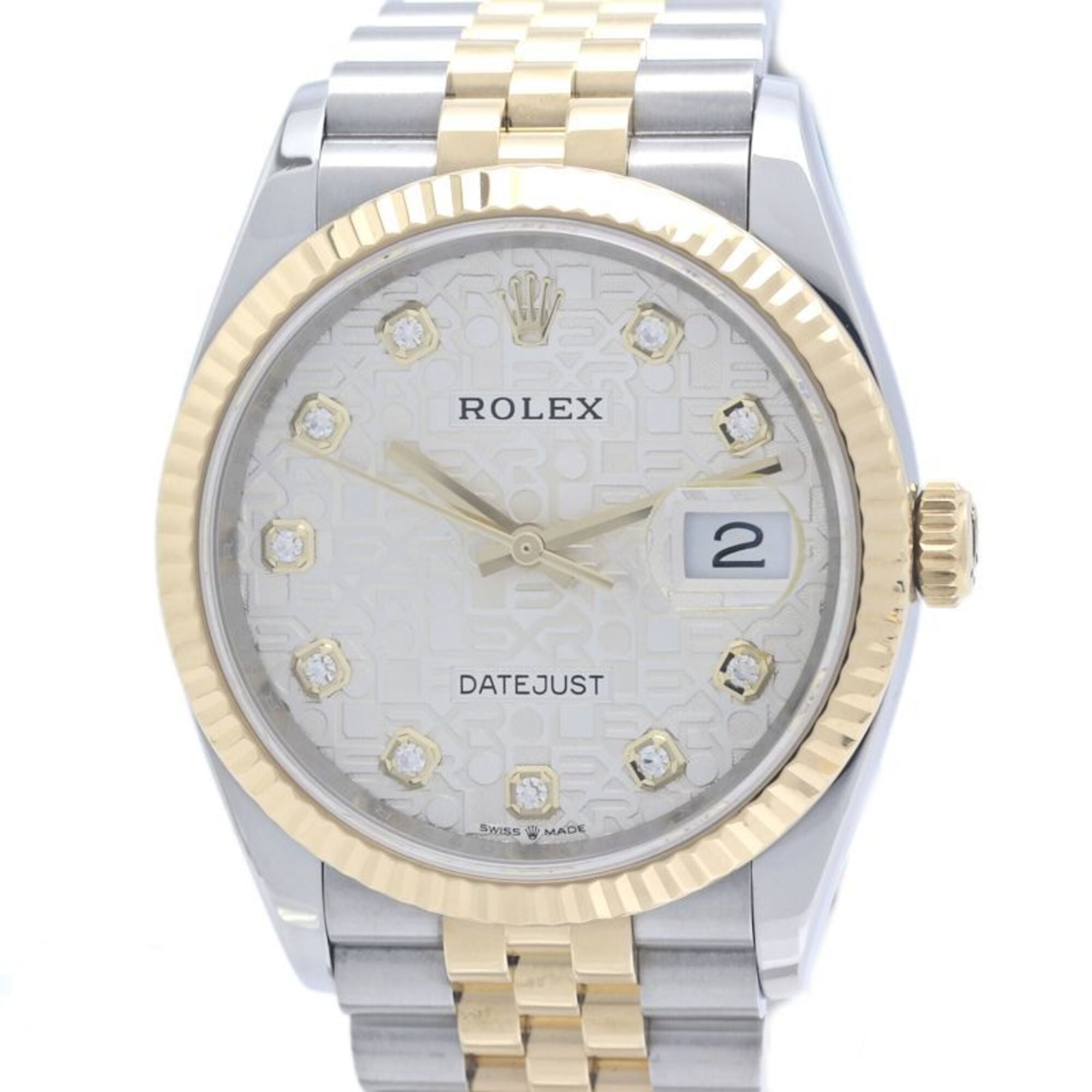 Rolex Datejust 36 10P Diamond Silver Engraved Computer 126233G Men’s Watch 18K Yellow Gold x Stainless Steel 40370