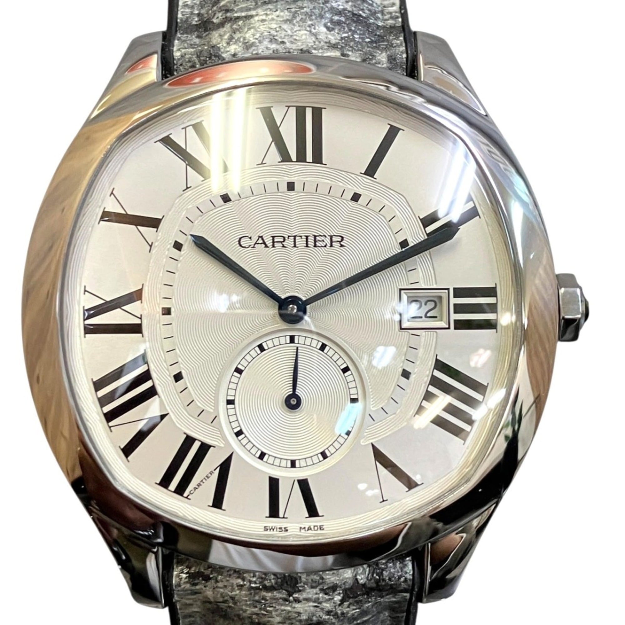 Cartier Drive de Lm wristwatch, total weight 74.8g, stainless steel, rubber strap, automatic movement, silver dial, WSNM0004