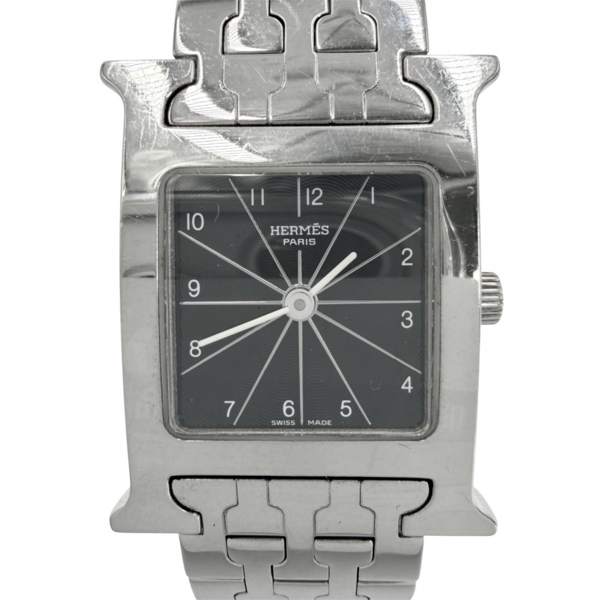 Hermes H-Watch Women’s Quartz Watch, Black Dial, H Watch, Battery Operated, Stainless Steel, Silver/Black, Hermes HH1.210