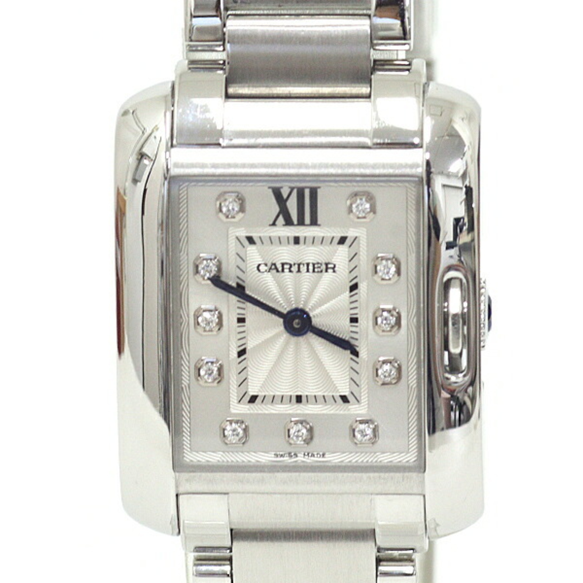 Cartier women’s watch Tank Anglaise Sm W4TA0003, diamond, stainless steel, quartz, silver dial, polished.