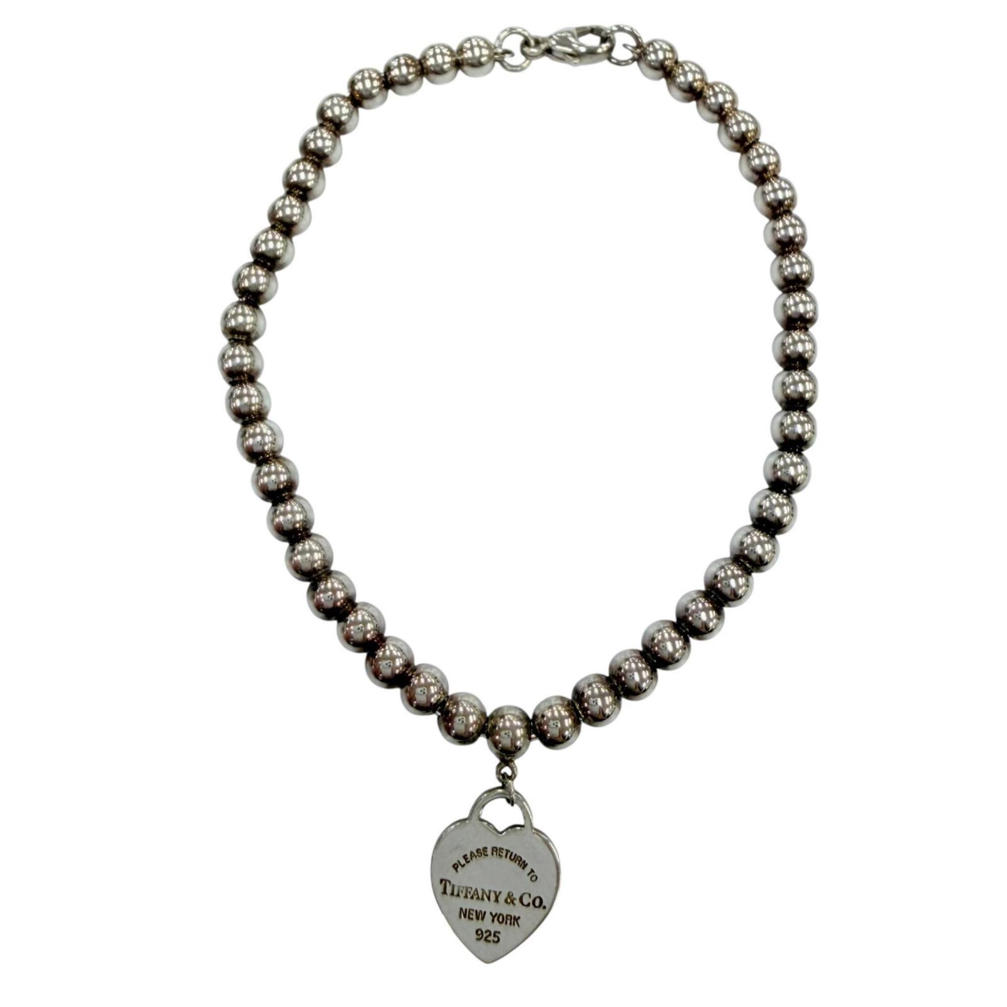 Tiffany&Co. Tiffany & Co. Return to Mini Heart Tag Bead Bracelet, 925 Sterling Silver, Weight 5.3g, Women’s, with Dust Bag.