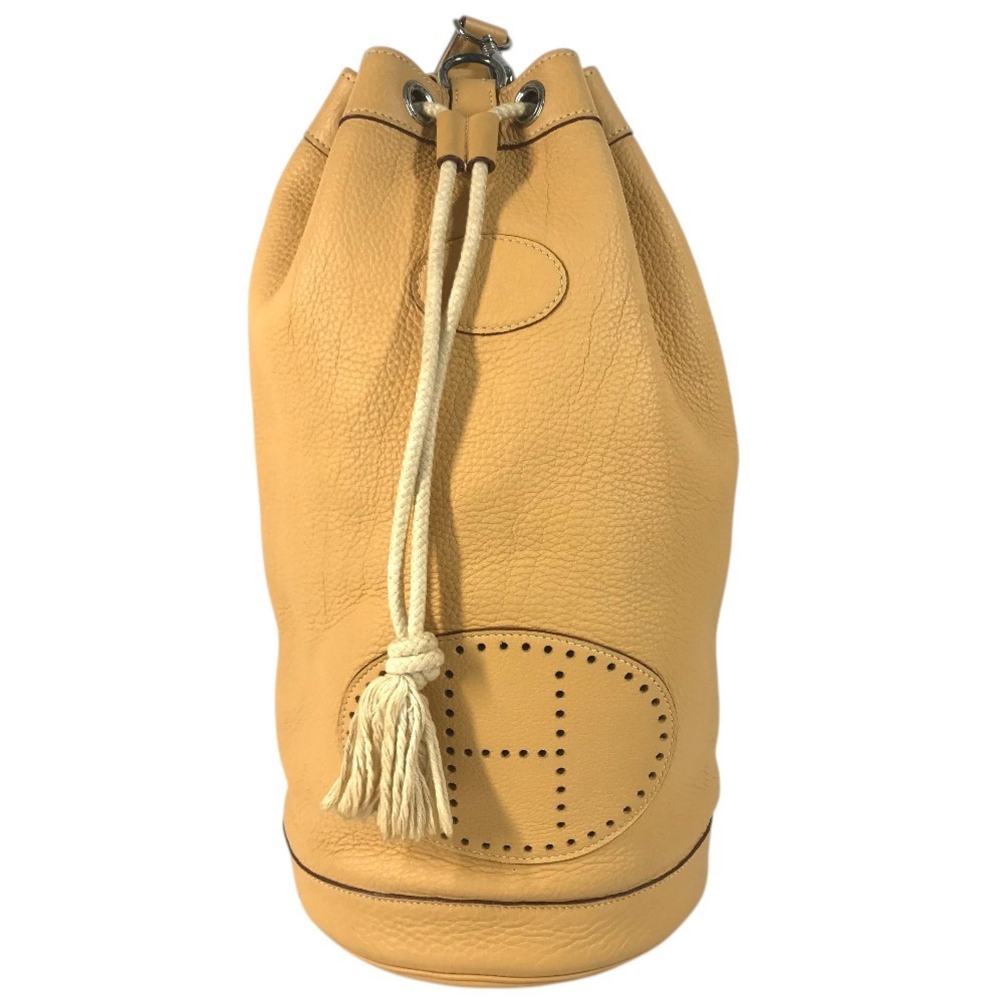 Hermes Hermes H-punched logo drawstring lunch bag shoulder Taurillon Clemence leather men’s and women’s yellow beige