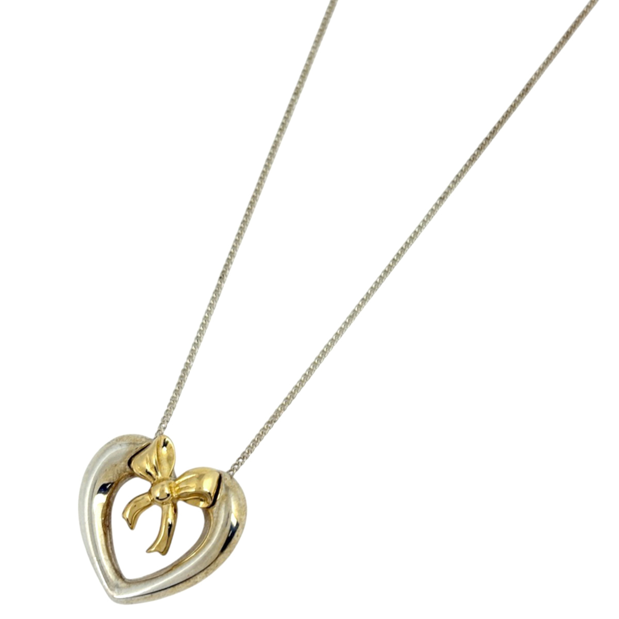 Tiffany & Co. Open Heart Ribbon Necklace, Sterling Silver 925/750, Women’s.