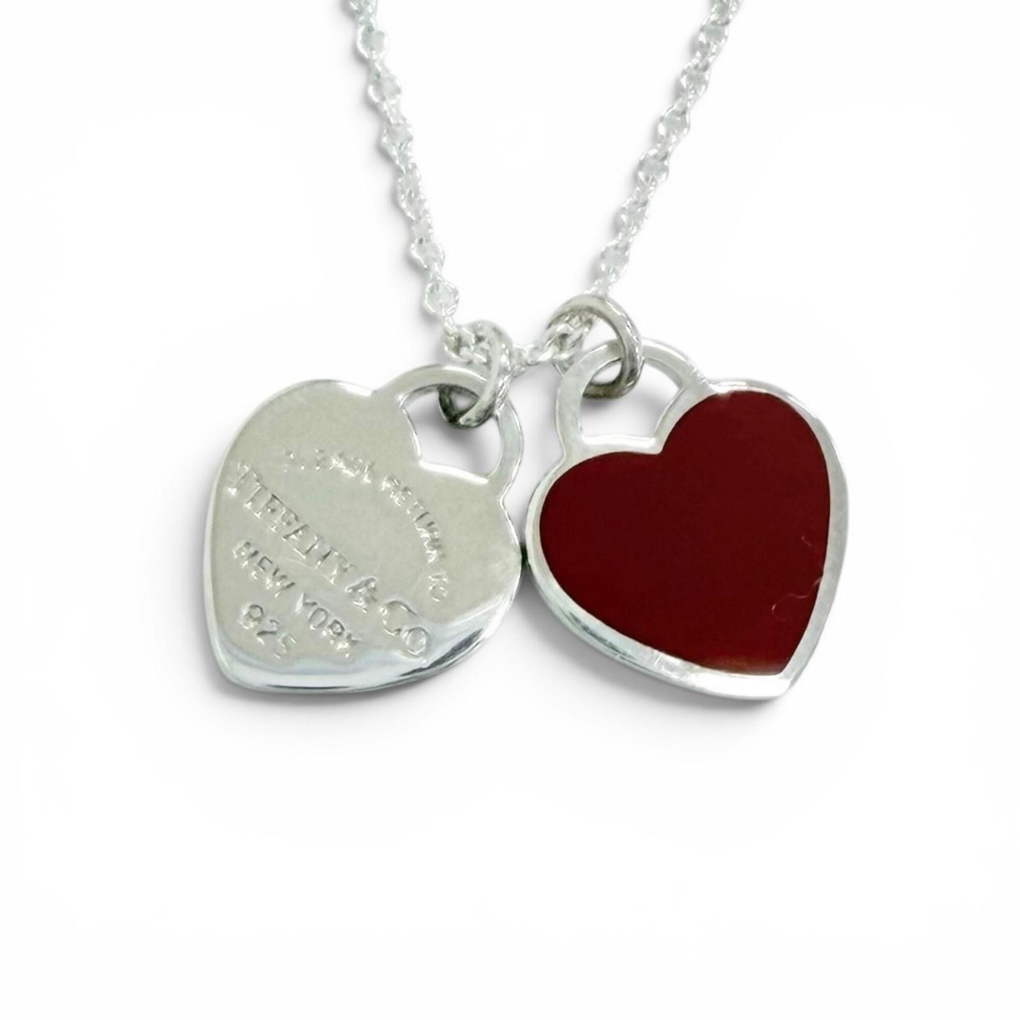 Tiffany&Co. Tiffany Return to Mini Double Heart Tag Pendant Necklace, AG925 Silver, Red, Weight 3.3g, Women’s, Comes with Box and Dust Bag.