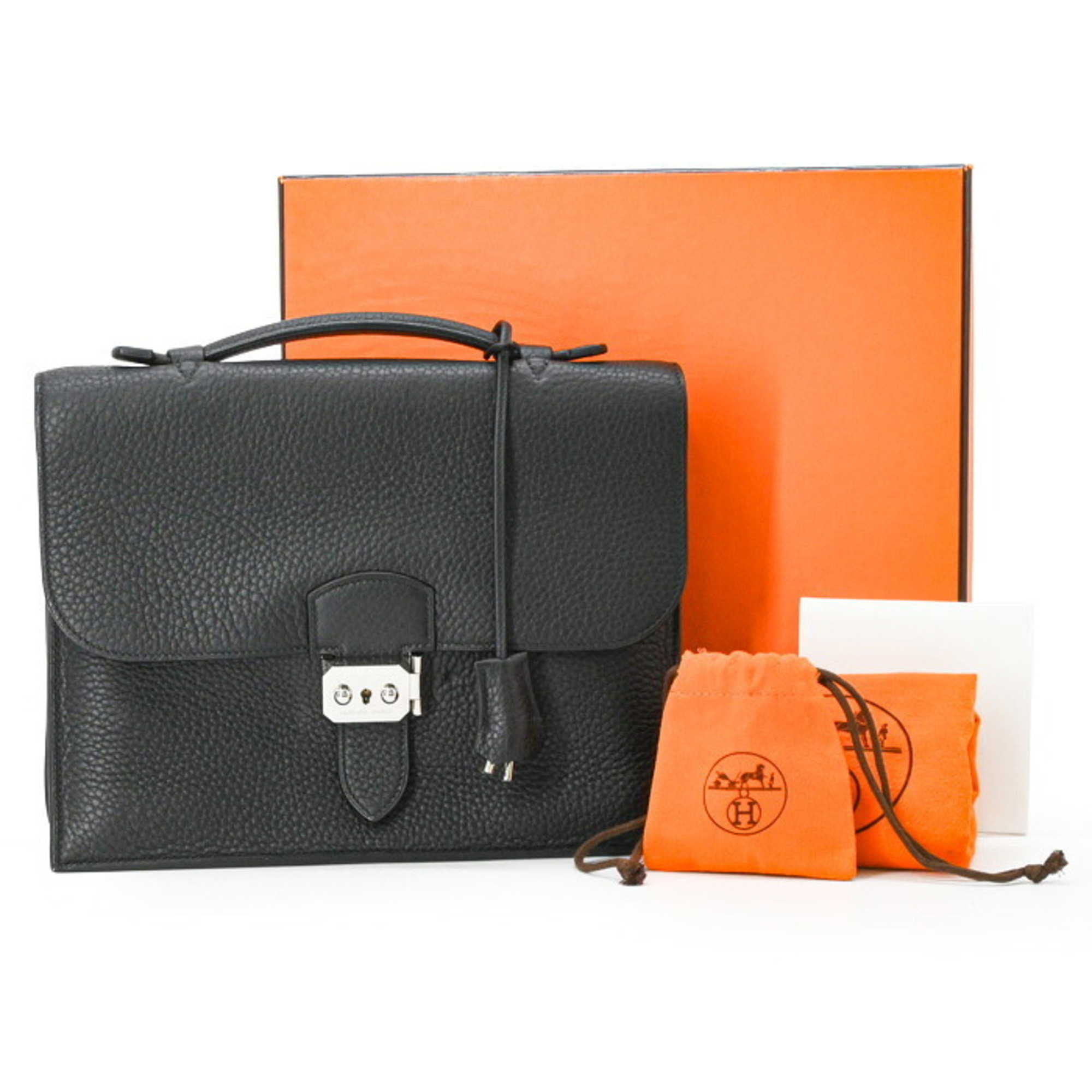Hermes Sac à Dépêches 27 Handbag Business Bag Taurillon Clemence Leather Black
