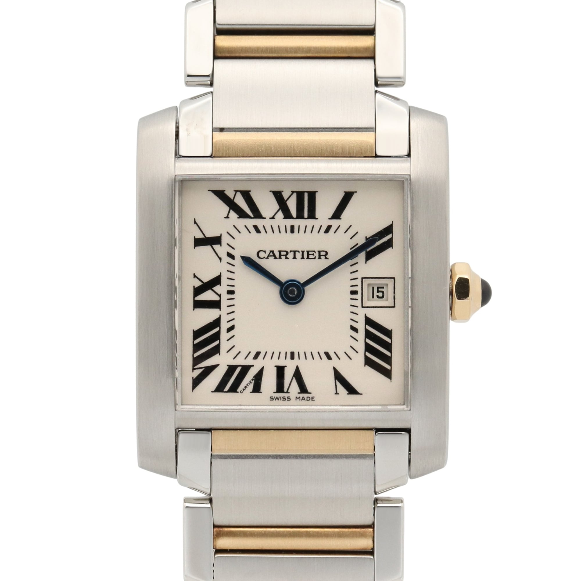 Cartier Tank Française Mm 25mm W51012Q4 Men’s Watch, Steel & 18K Yellow Gold, Silver Dial