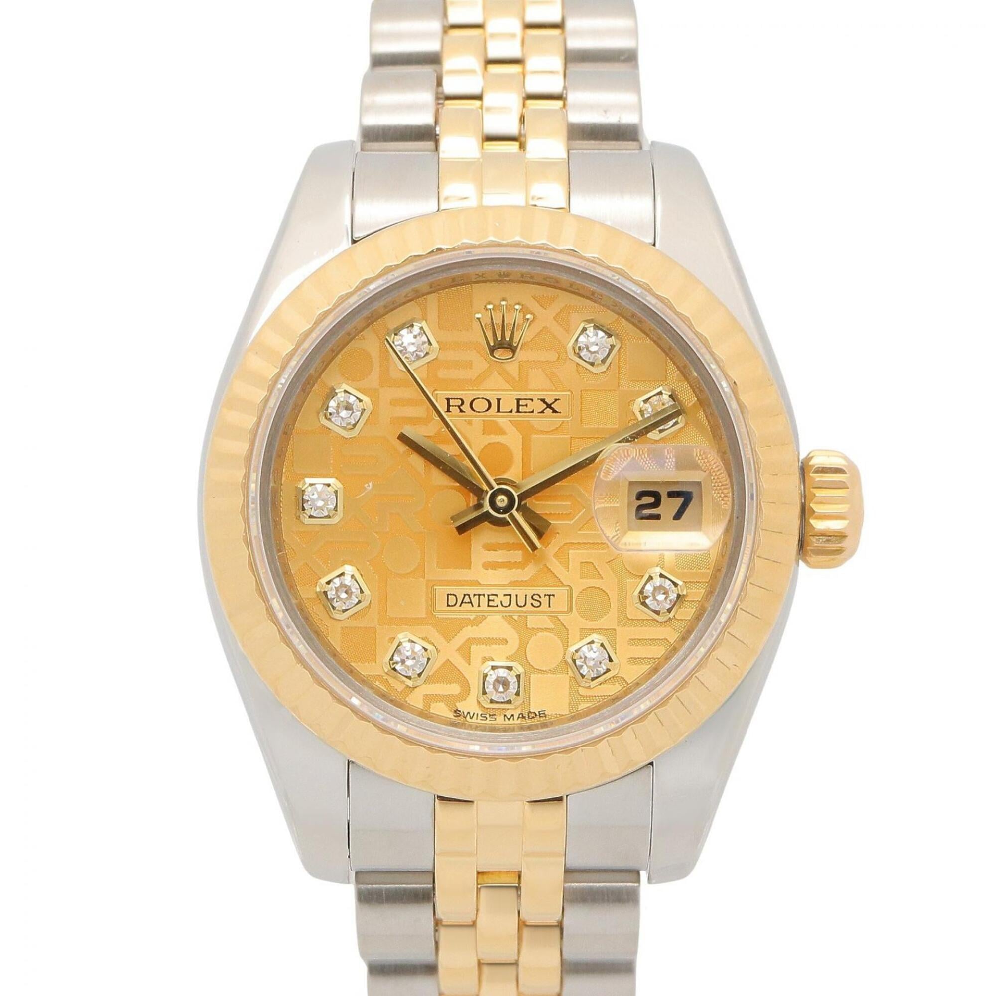 Rolex Datejust 26mm 179173G Ladies’ Watch, Steel & 18K Yellow Gold, Champagne, Gold Dial, 10 Diamonds