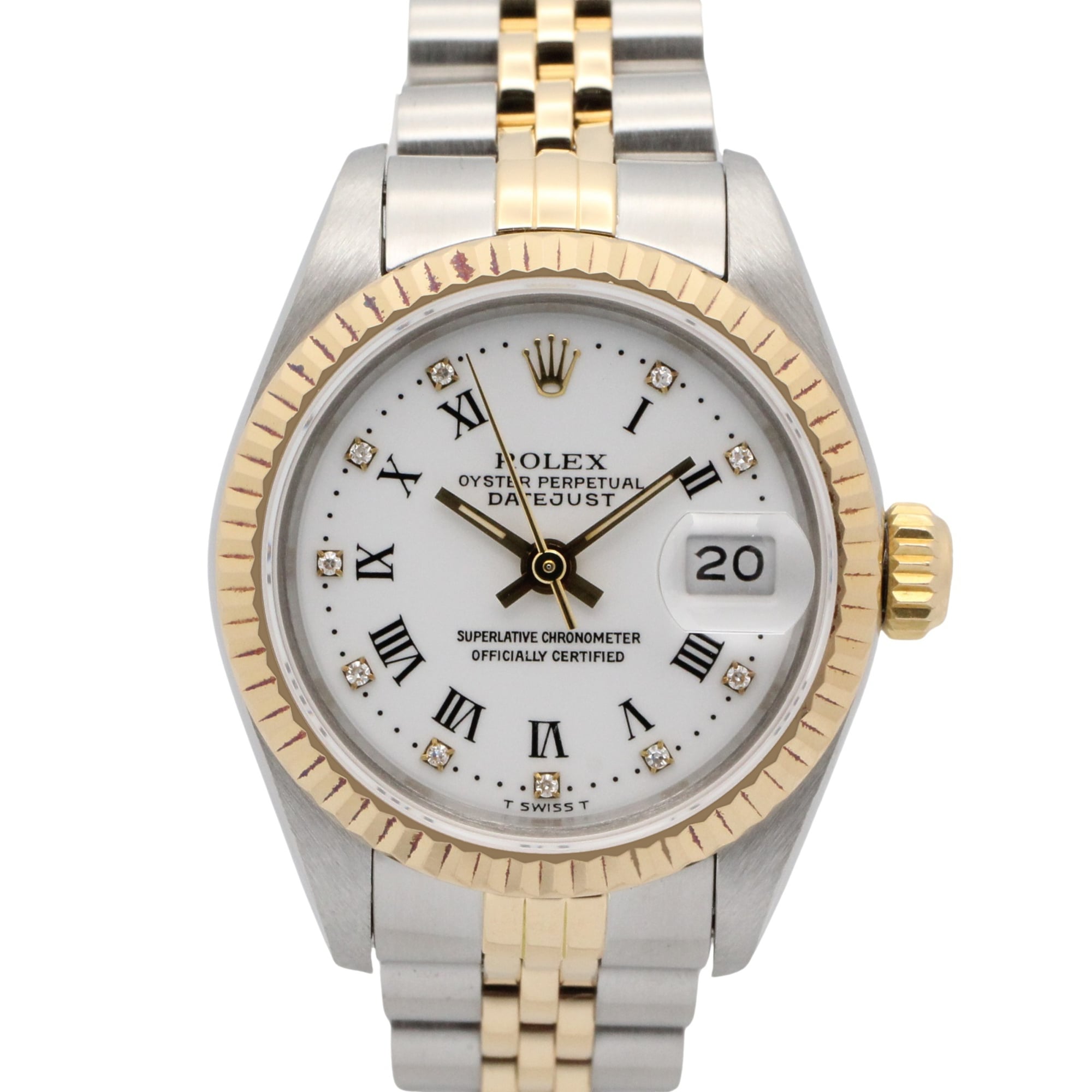 Rolex Datejust 26mm 69173G Ladies’ Watch, Steel & 18K Yellow Gold, White Dial, 10 Diamonds