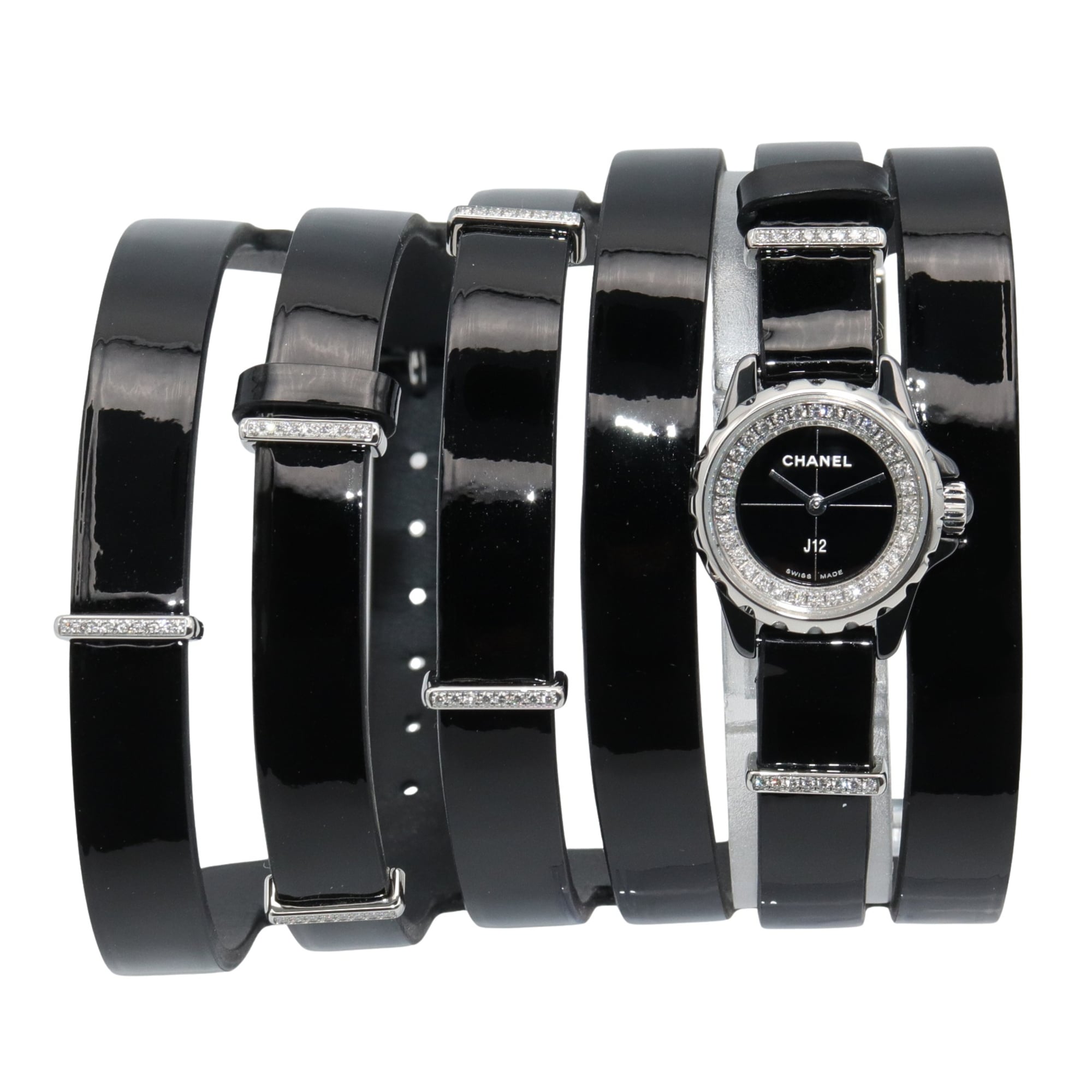 Chanel J12 20mm H4665 Ladies’ Watch, Ceramic & Steel, Black Dial, Diamond Bezel